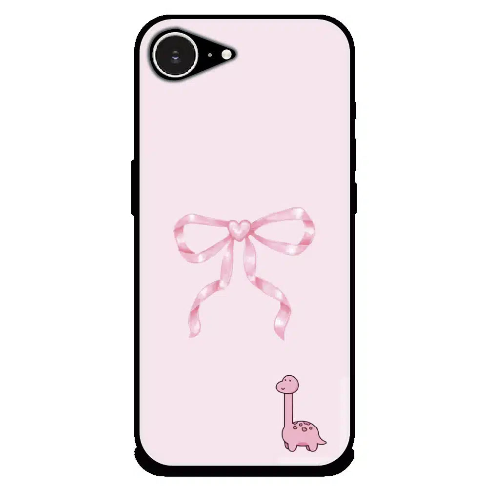 Cute Pink Dino Bow - Glossy Metal Silicone Case For Apple iPhone Models