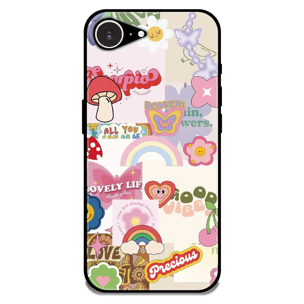 Kawaii Sticker Pop - Glossy Metal Silicone Case For Apple iPhone Models