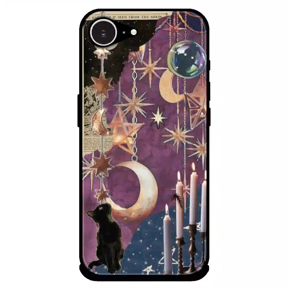 Celestial Moon Cat Art - Glossy Metal Silicone Case For Apple iPhone Models
