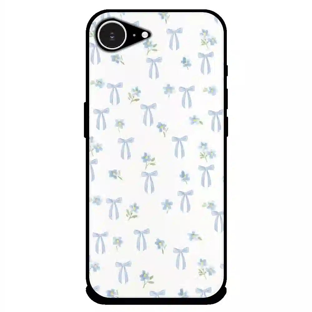 Soft Blue Bow Floral - Glossy Metal Silicone Case For Apple iPhone Models