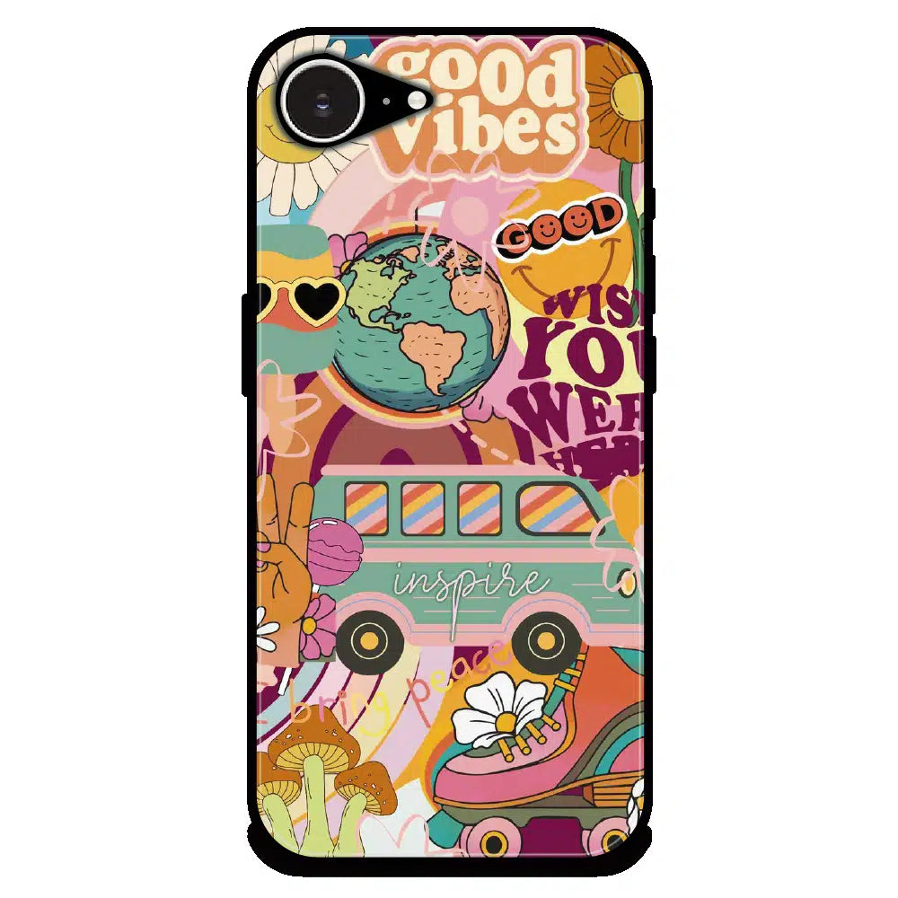 Good Vibes Retro Travel Art - Glossy Metal Silicone Case For Apple iPhone Models