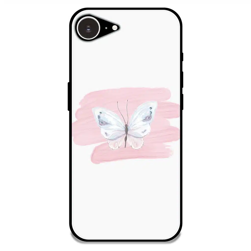 Minimal Butterfly Blush Art - Glossy Metal Silicone Case For Apple iPhone Models