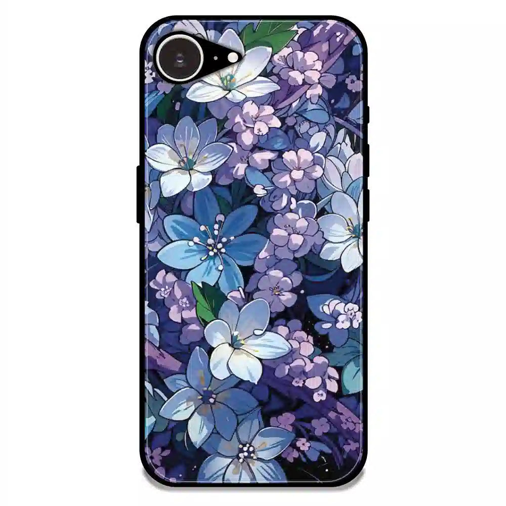 Midnight Blue Floral Garden - Glossy Metal Silicone Case For Apple iPhone Models
