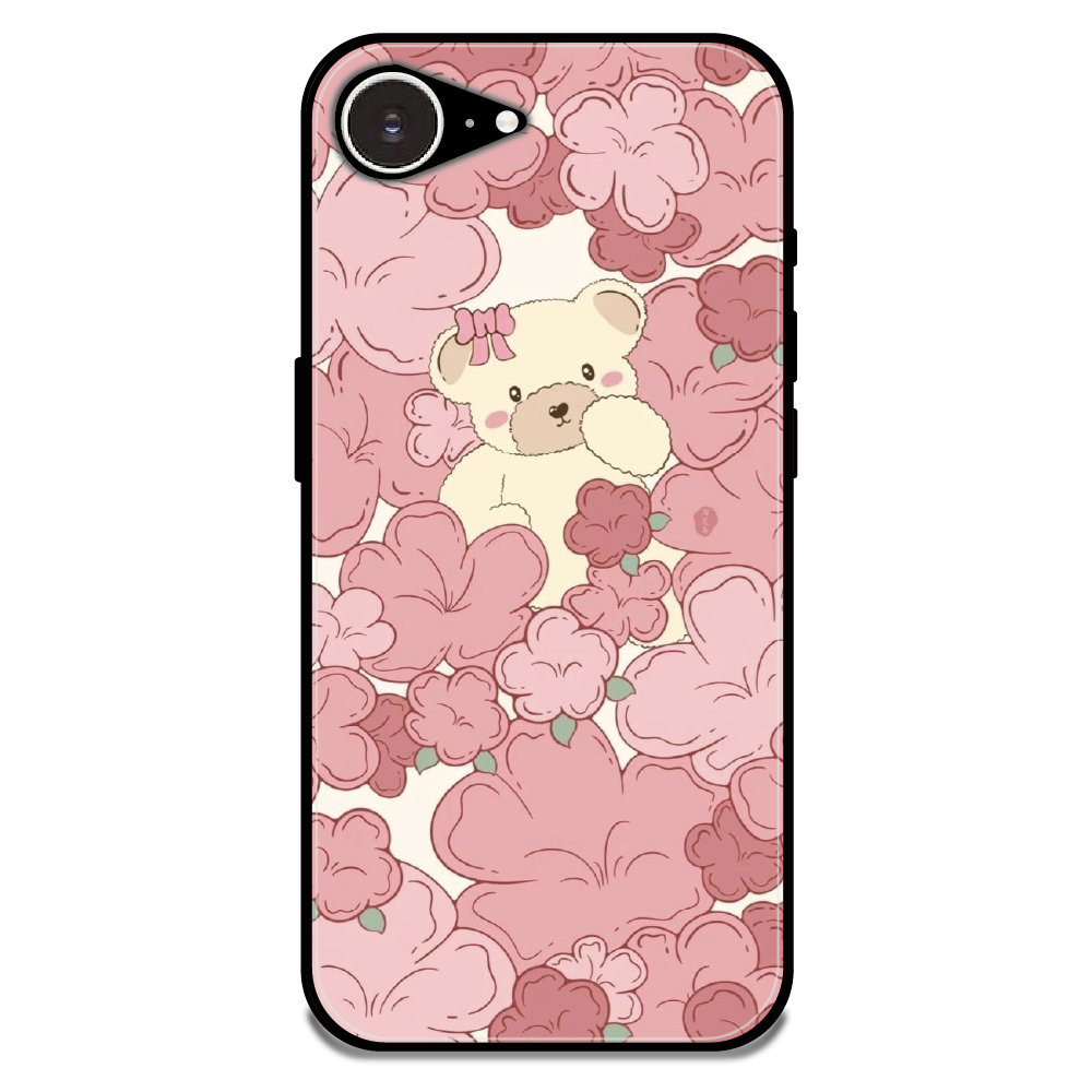 Blush Teddy Floral - Glossy Metal Silicone Case For Apple iPhone Models