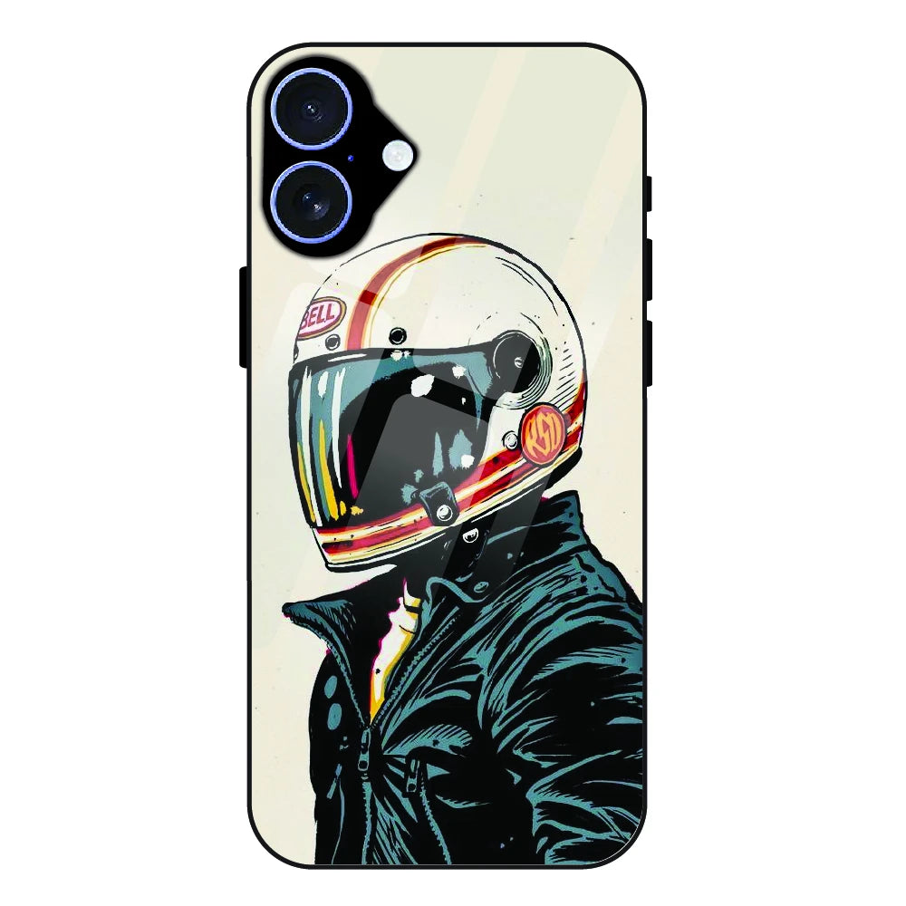 Retro Racer Helmet - Glass Case For Apple iPhone 17
