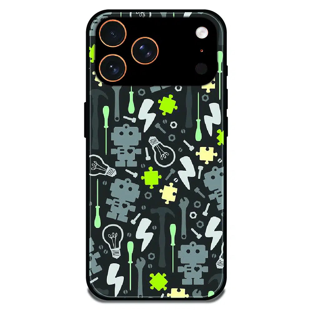 Robot Tools Pattern - Glossy Metal Silicone Case For Apple iPhone 17 Pro