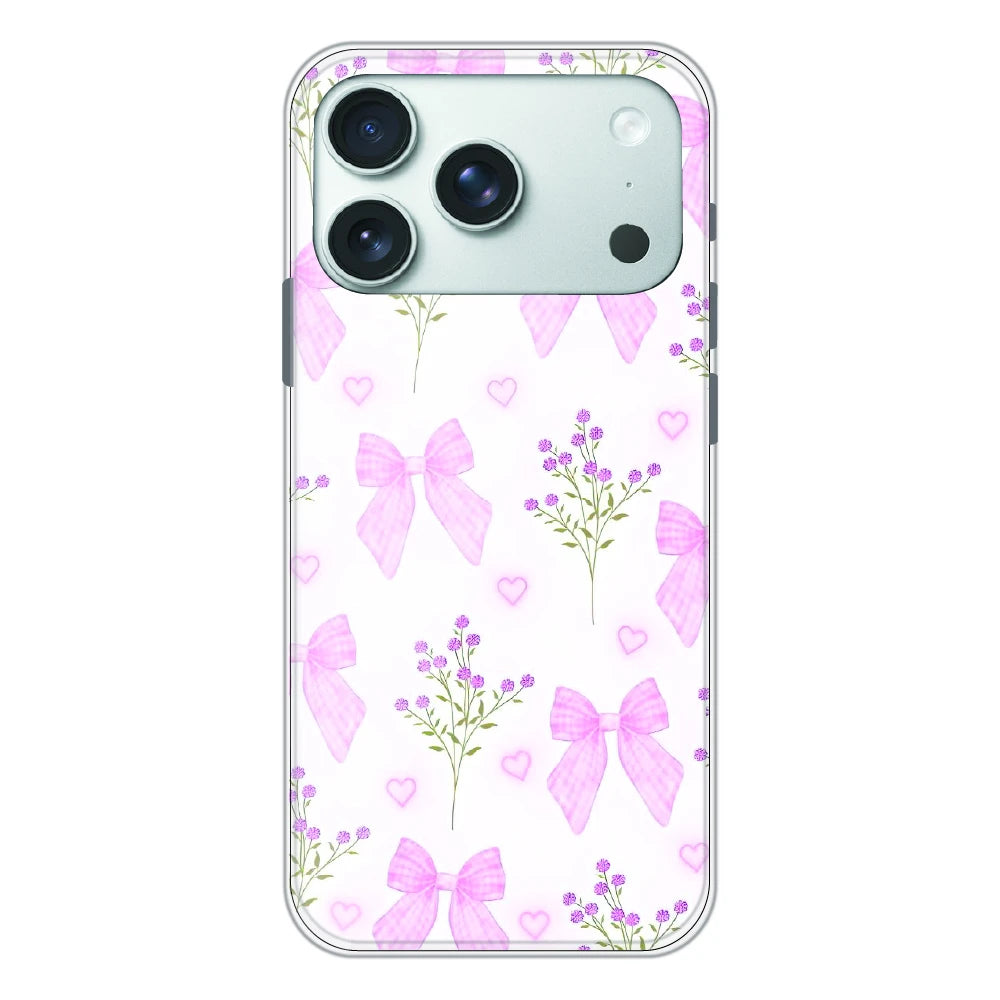 Pink Bow Floral Pattern - Printed Silicone Case For Apple iPhone 17 Pro
