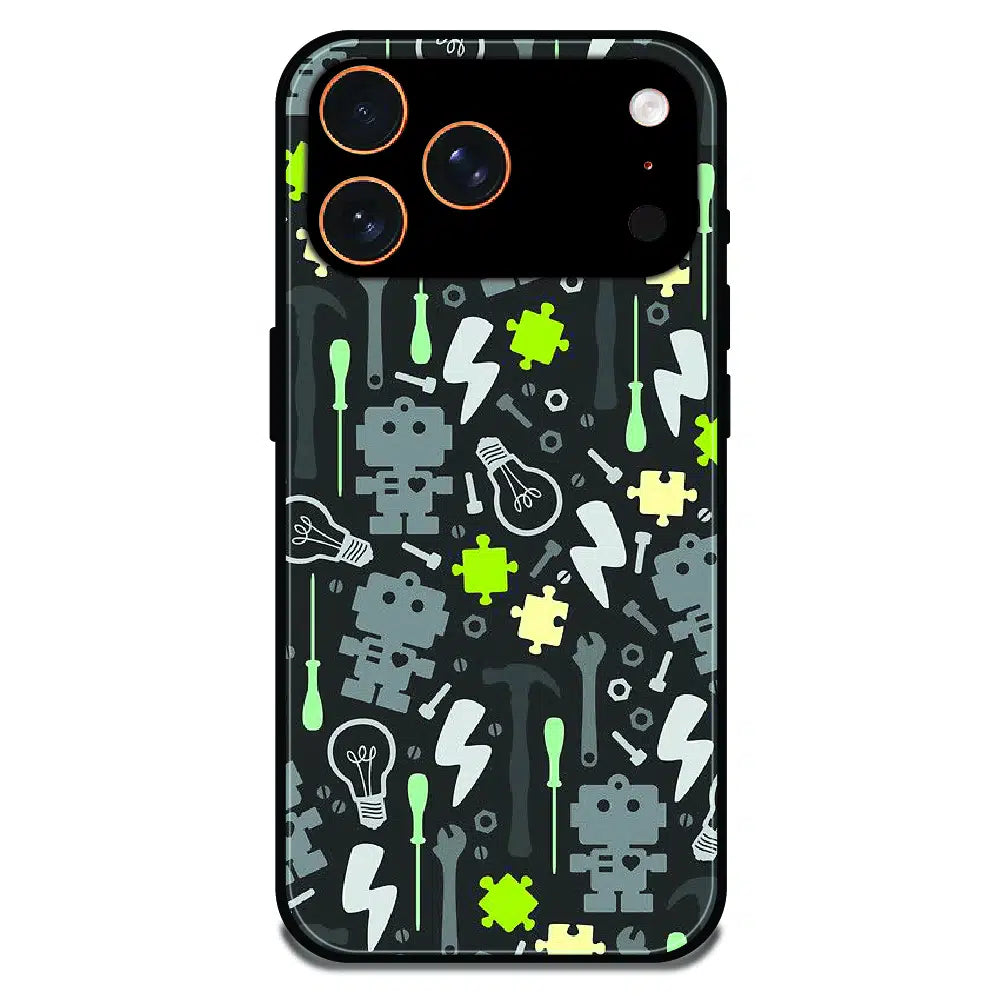 Robot Tools Pattern - Glossy Metal Silicone Case For Apple iPhone 17 Pro Max