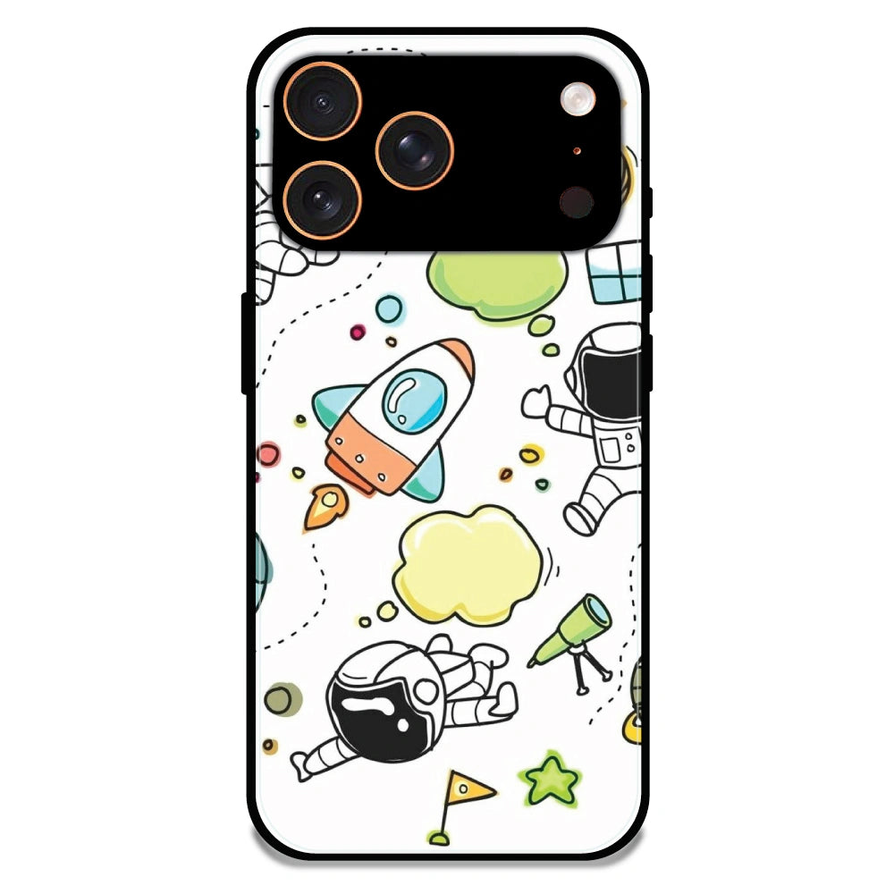 Cute Rocket & Galaxy - Glossy Metal Silicone Case For Apple iPhone 17 Pro Max