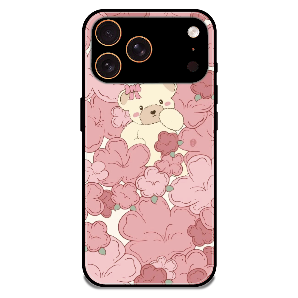 Blush Teddy Floral - Glossy Metal Silicone Case For Apple iPhone 17 Pro Max