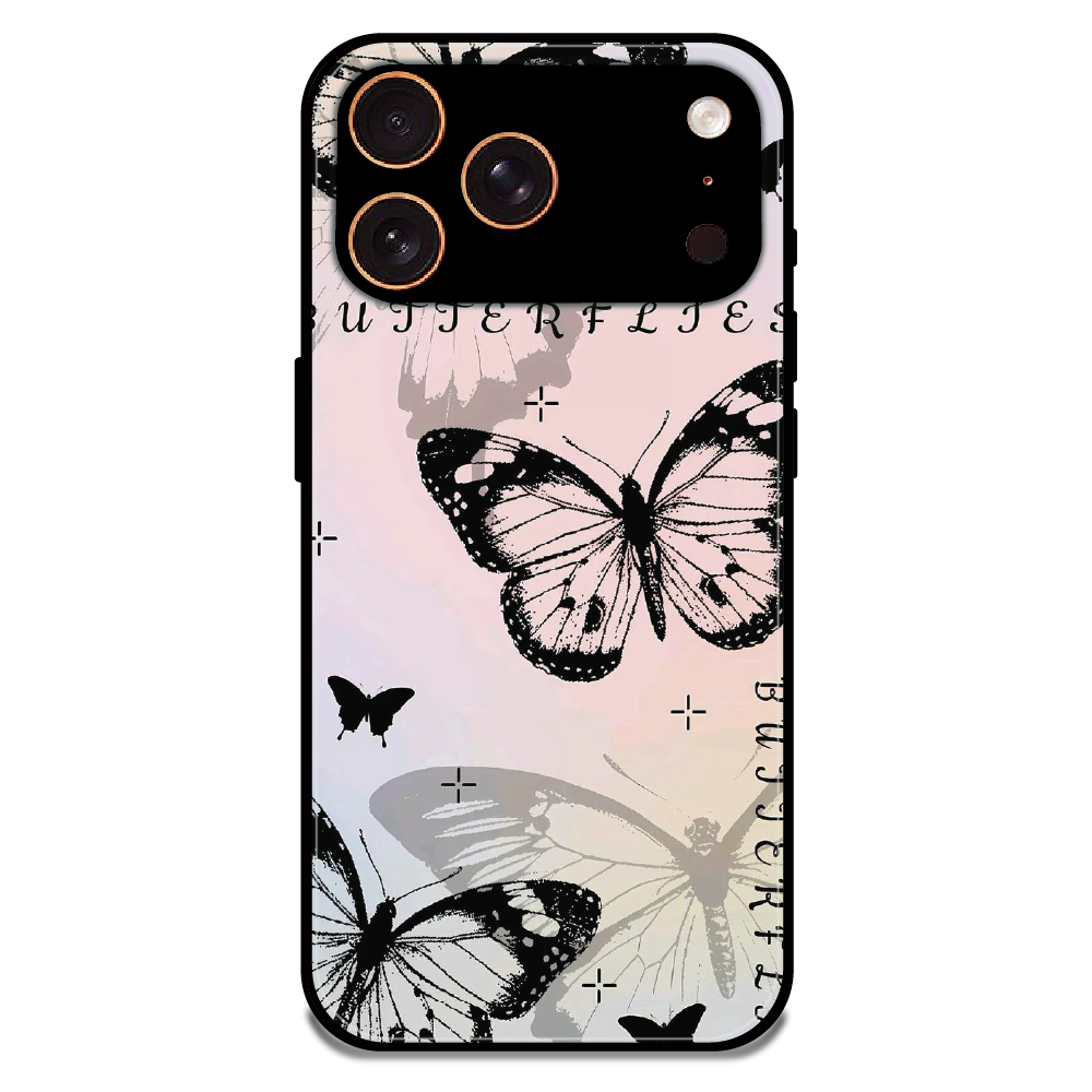 Monochrome Butterfly Art - Glossy Metal Silicone Case For Apple iPhone 17 Pro Max