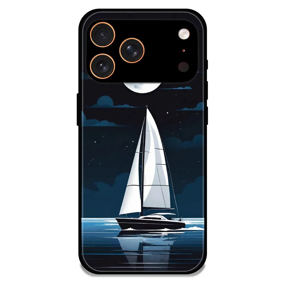 Moonlight Sailboat - Glossy Metal Silicone Case For Apple iPhone 17 Pro Max