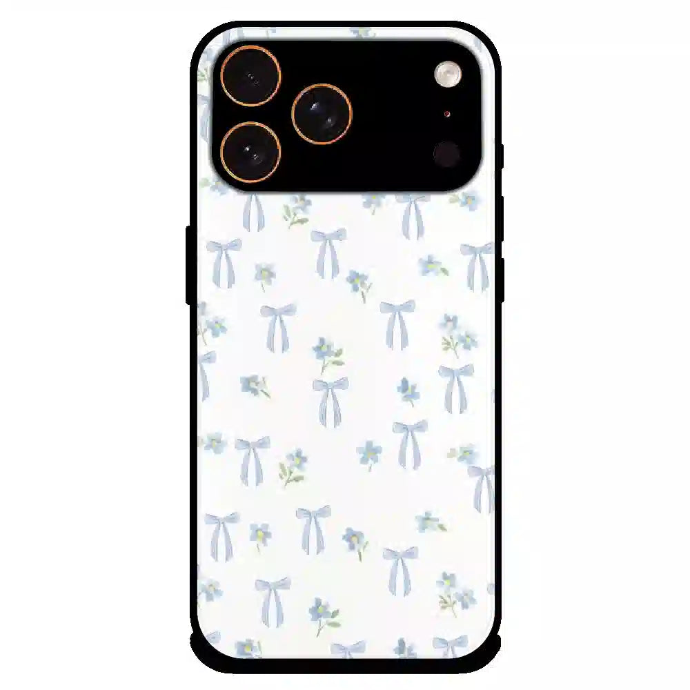 Soft Blue Bow Floral - Glossy Metal Silicone Case For Apple iPhone 17 Pro Max