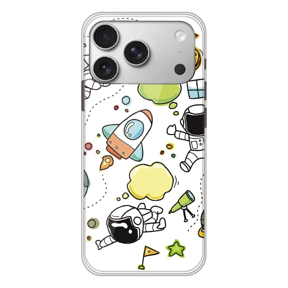 Cute Rocket & Galaxy - Printed Silicone Case For Apple iPhone 17 Pro
