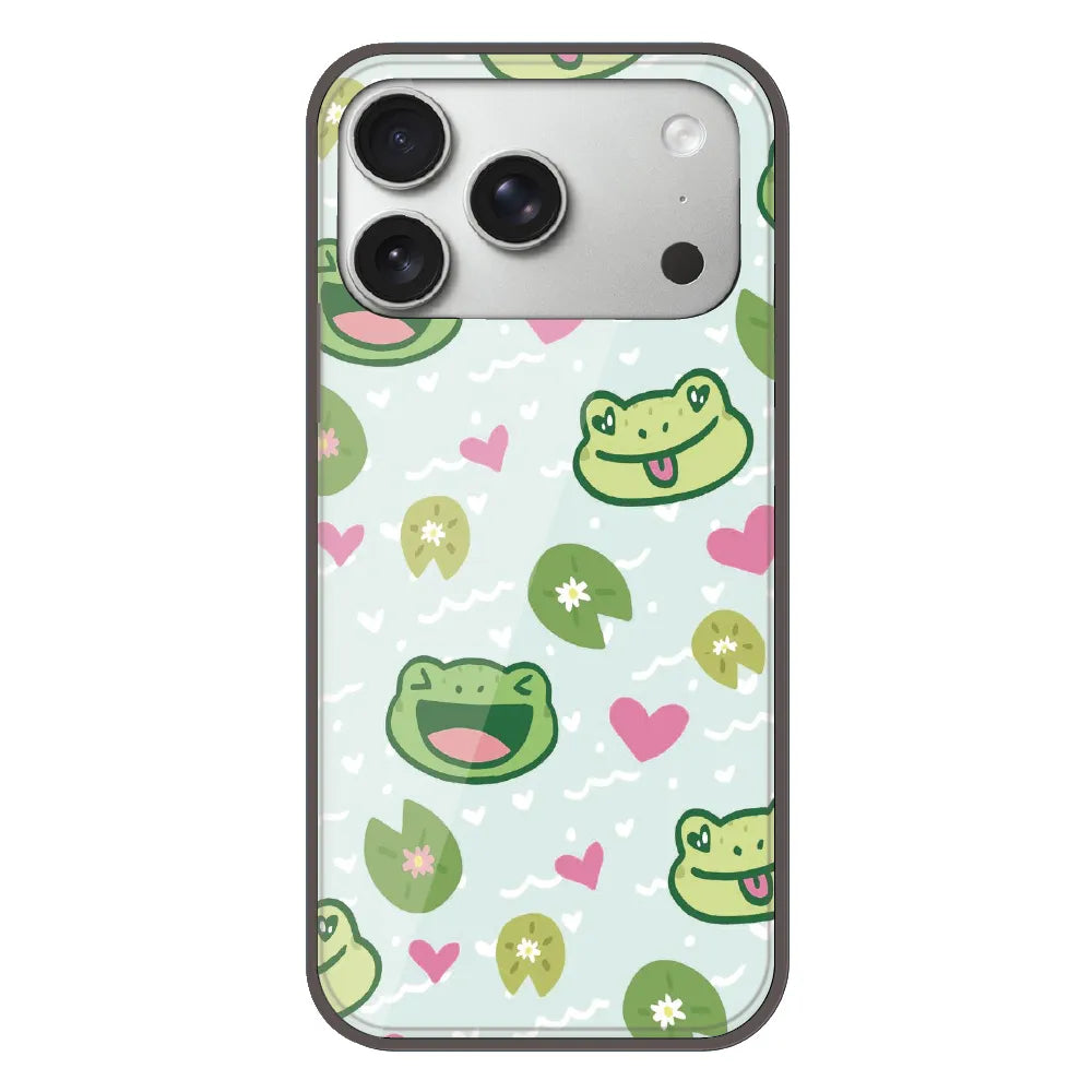 Cute Frog & Heart Pattern - Printed Silicone Case For Apple iPhone 17 Pro