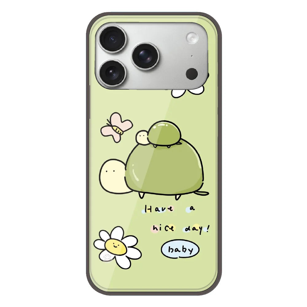 Cute Turtle & Daisy “Have a Nice Day” - Printed Silicone Case For Apple iPhone 17 Pro