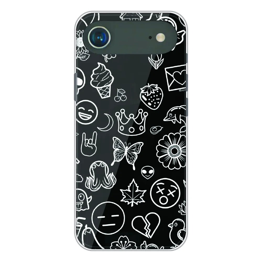 Black Doodle Icons Pattern - Printed Silicone Case For Apple iPhone Air