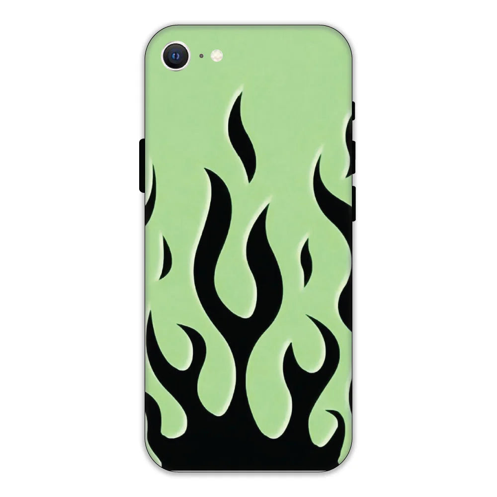Green & Black Flames Hard Case Apple iPhone SE 2020 Models