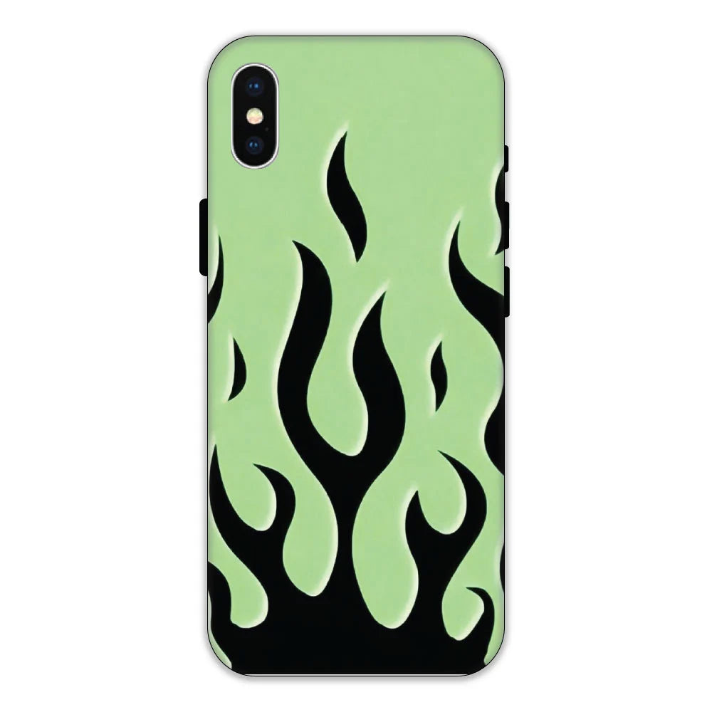 Green & Black Flames Hard Case Apple iPhone X Models
