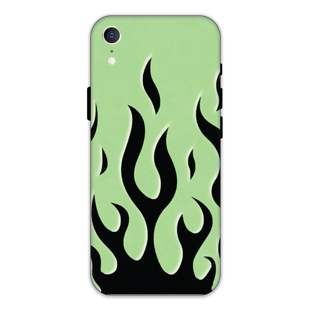 Green & Black Flames Hard Case Apple iPhone XR Models