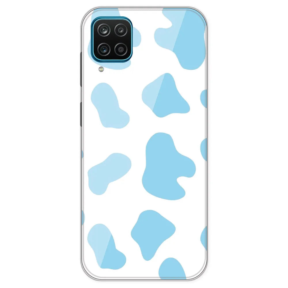 Blue Cow Print - Clear Printed Silicone Case For Samsung Galaxy M12