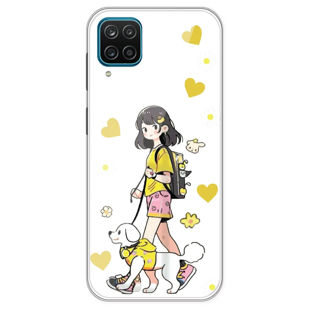 Yellow Girl And Dog - Clear Printed Silicone Case For Samsung Galaxy M12