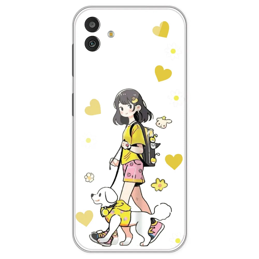 Yellow Girl And Dog - Clear Printed Silicone Case For Samsung Galaxy M13