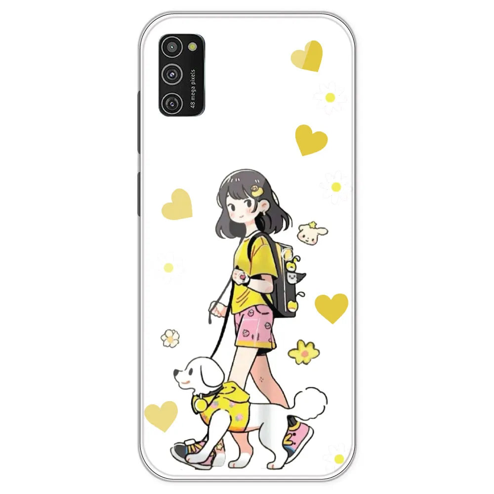 Yellow Girl And Dog - Clear Printed Silicone Case For Samsung Galaxy M21