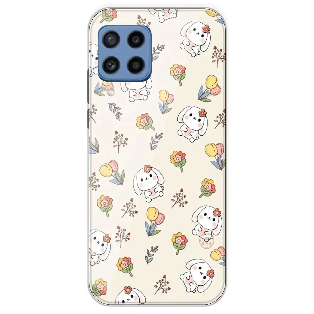 Cute Bunny And Flowers - Printed Silicone Case For Samsung Galaxy M22