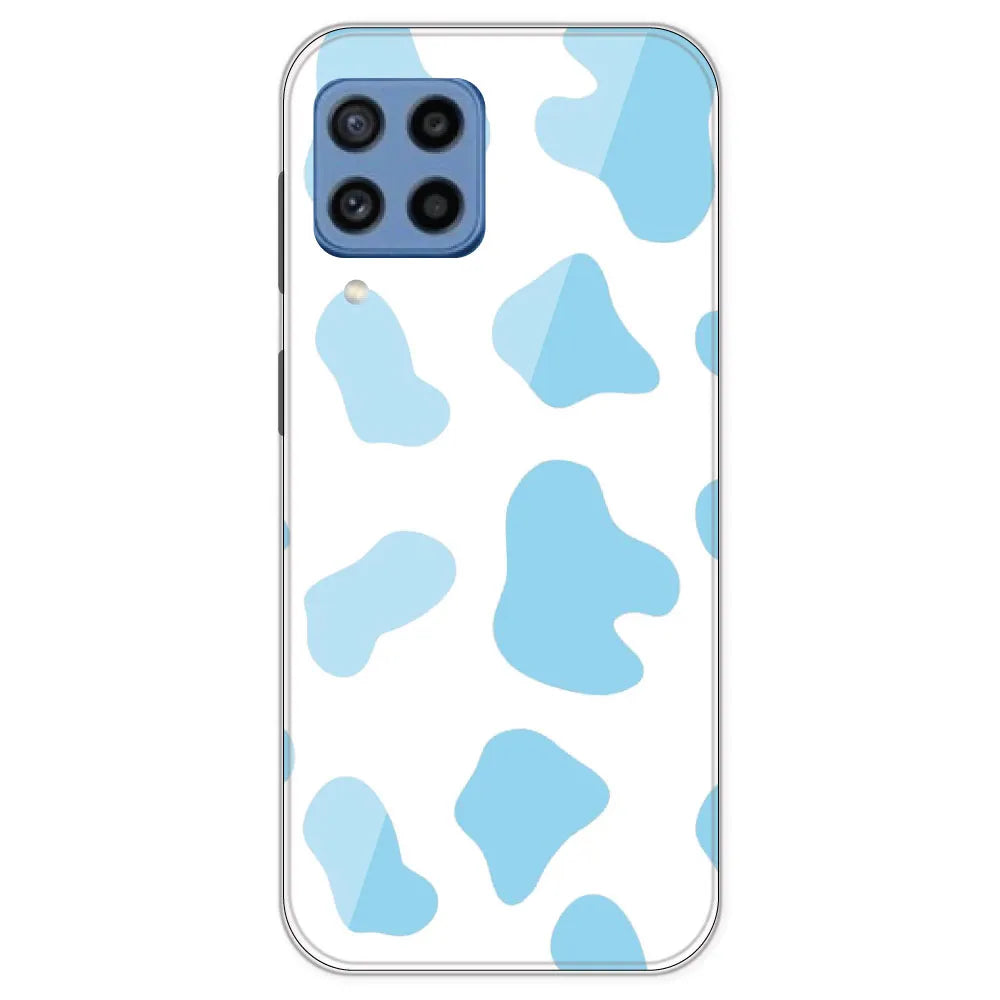 Blue Cow Print - Clear Printed Silicone Case For Samsung Galaxy M22