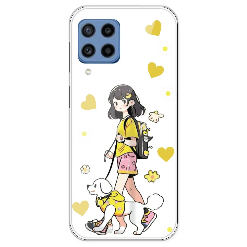 Yellow Girl And Dog - Clear Printed Silicone Case For Samsung Galaxy M22