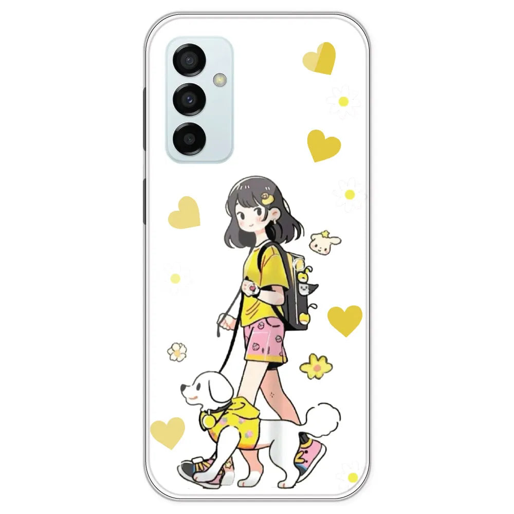 Yellow Girl And Dog - Clear Printed Silicone Case For Samsung Galaxy M23