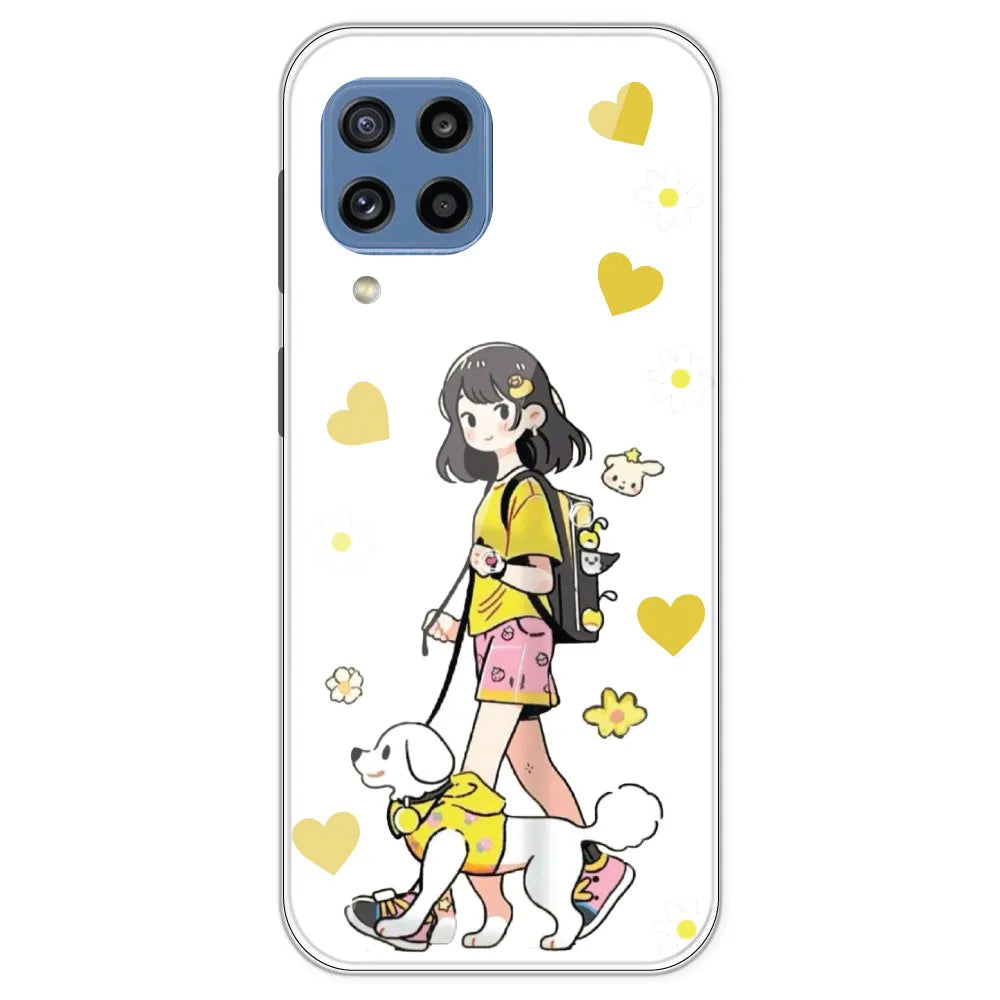 Yellow Girl And Dog - Clear Printed Silicone Case For Samsung Galaxy M32