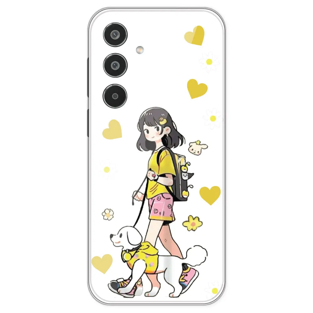 Yellow Girl And Dog - Clear Printed Silicone Case For Samsung Galaxy M35