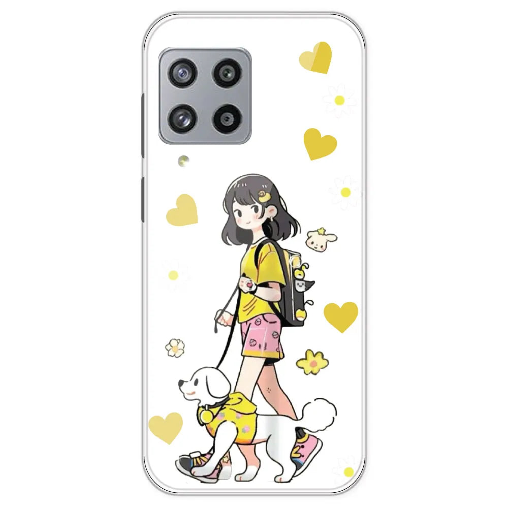 Yellow Girl And Dog - Clear Printed Silicone Case For Samsung Galaxy M42