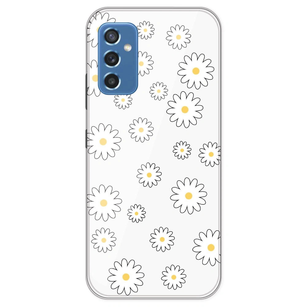 White Flowers - Clear Printed Silicone Case For Samsung Galaxy M52