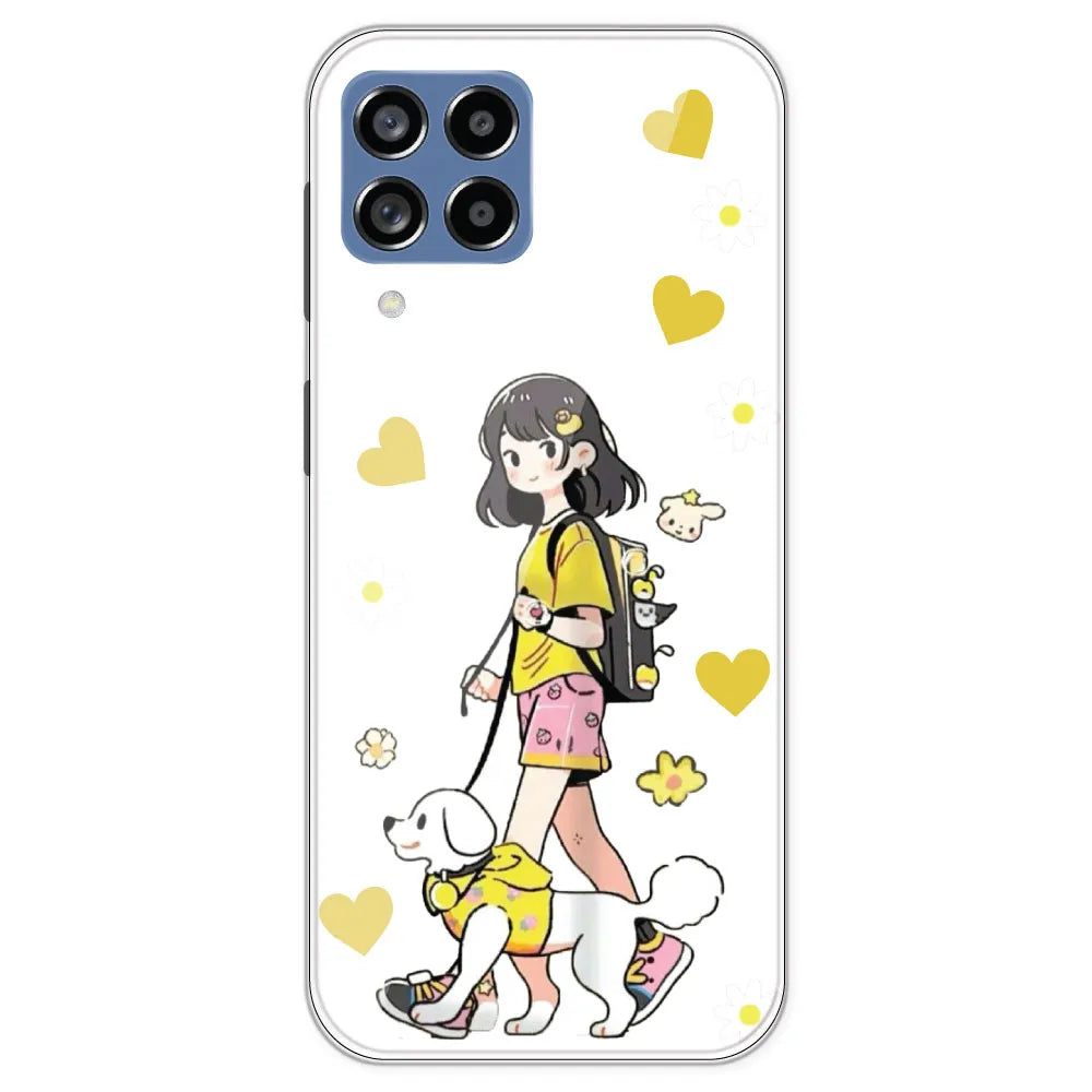 Yellow Girl And Dog - Clear Printed Silicone Case For Samsung Galaxy M53