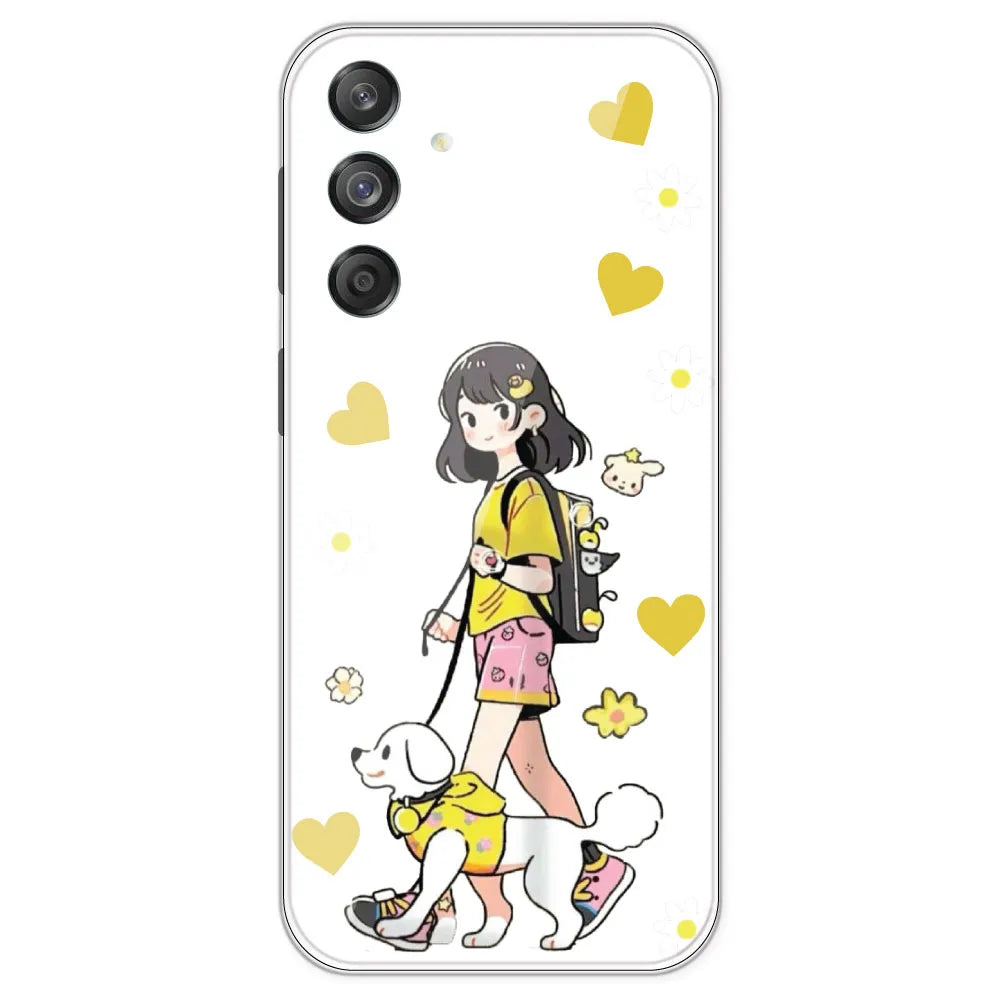 Yellow Girl And Dog - Clear Printed Silicone Case For Samsung Galaxy M55