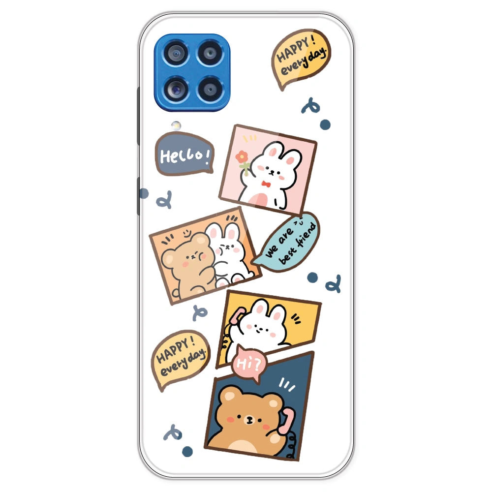 Happy Rabit And Bear - Clear Printed Silicone Case For Samsung Galaxy M62
