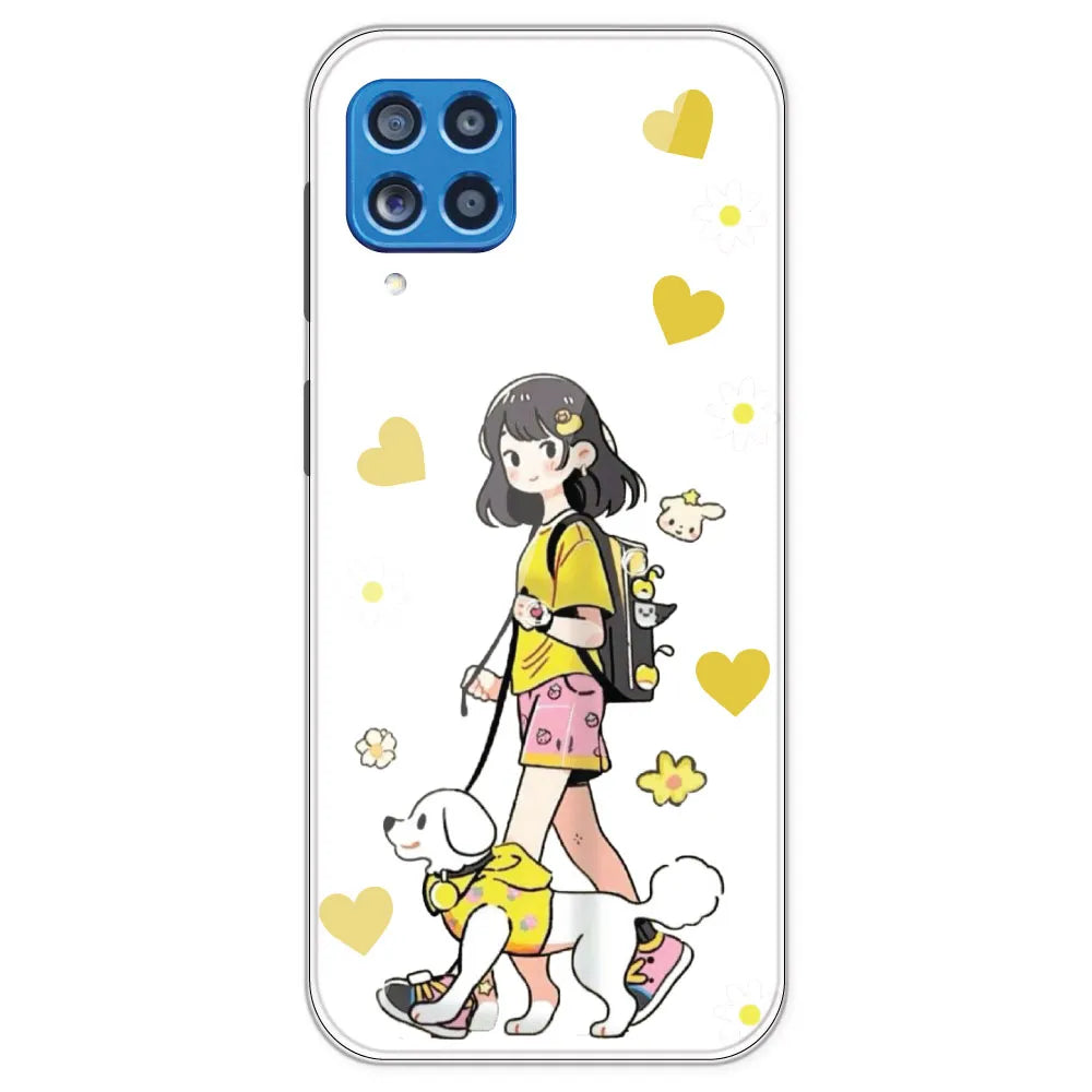 Yellow Girl And Dog - Clear Printed Silicone Case For Samsung Galaxy M62
