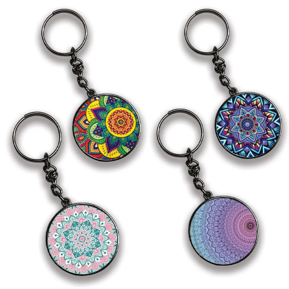 Mandala - A Combo Of 4 Silver Border Keychains