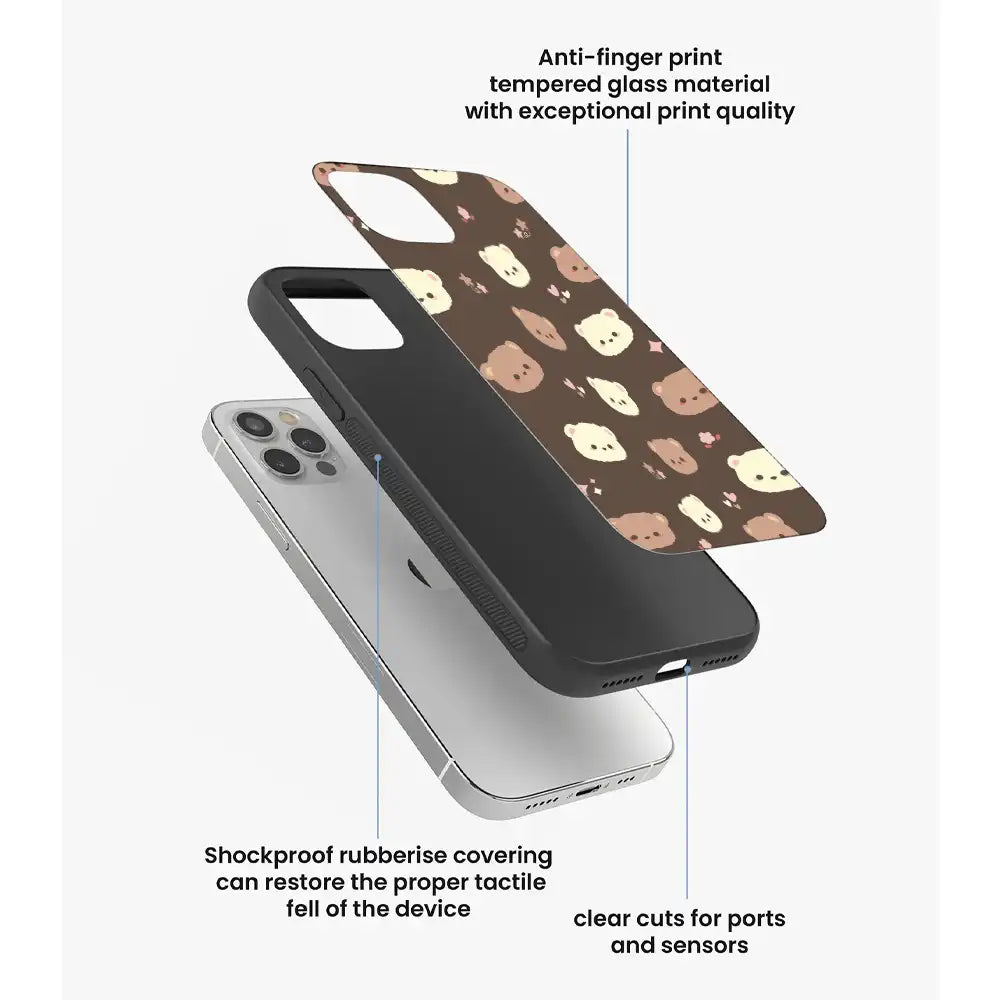 Cozy Bear Pattern - Glass Case For Apple iPhone Infographic