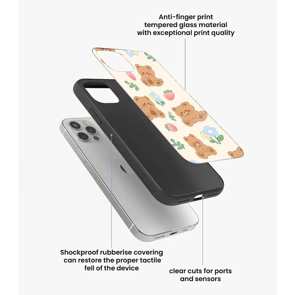 Cute Teddy Garden - Glass Case For Apple iPhone Infographic