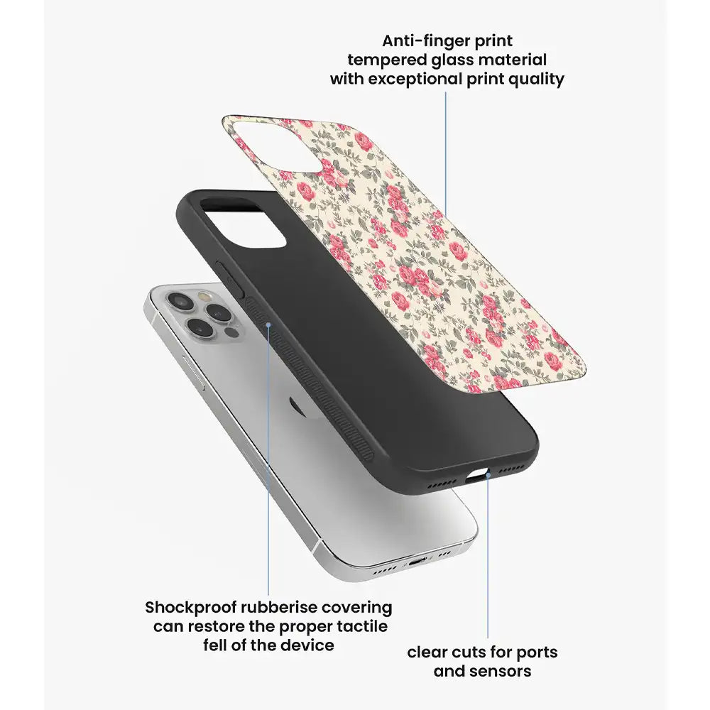 Vintage Rose Meadow - Glass Case For Apple iPhone Infographic