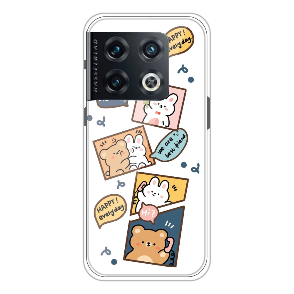 Happy Rabbit and Bear - Clear Printed Silicone Case For OnePlus 10R