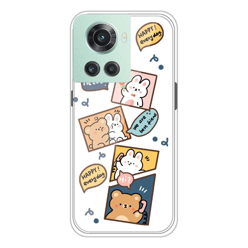 Happy Rabbit and Bear - Clear Printed Silicone Case For OnePlus 10R