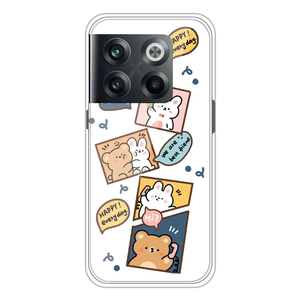 Happy Rabbit And Bear - Clear Printed Silicone Case For OnePlus 10T Models