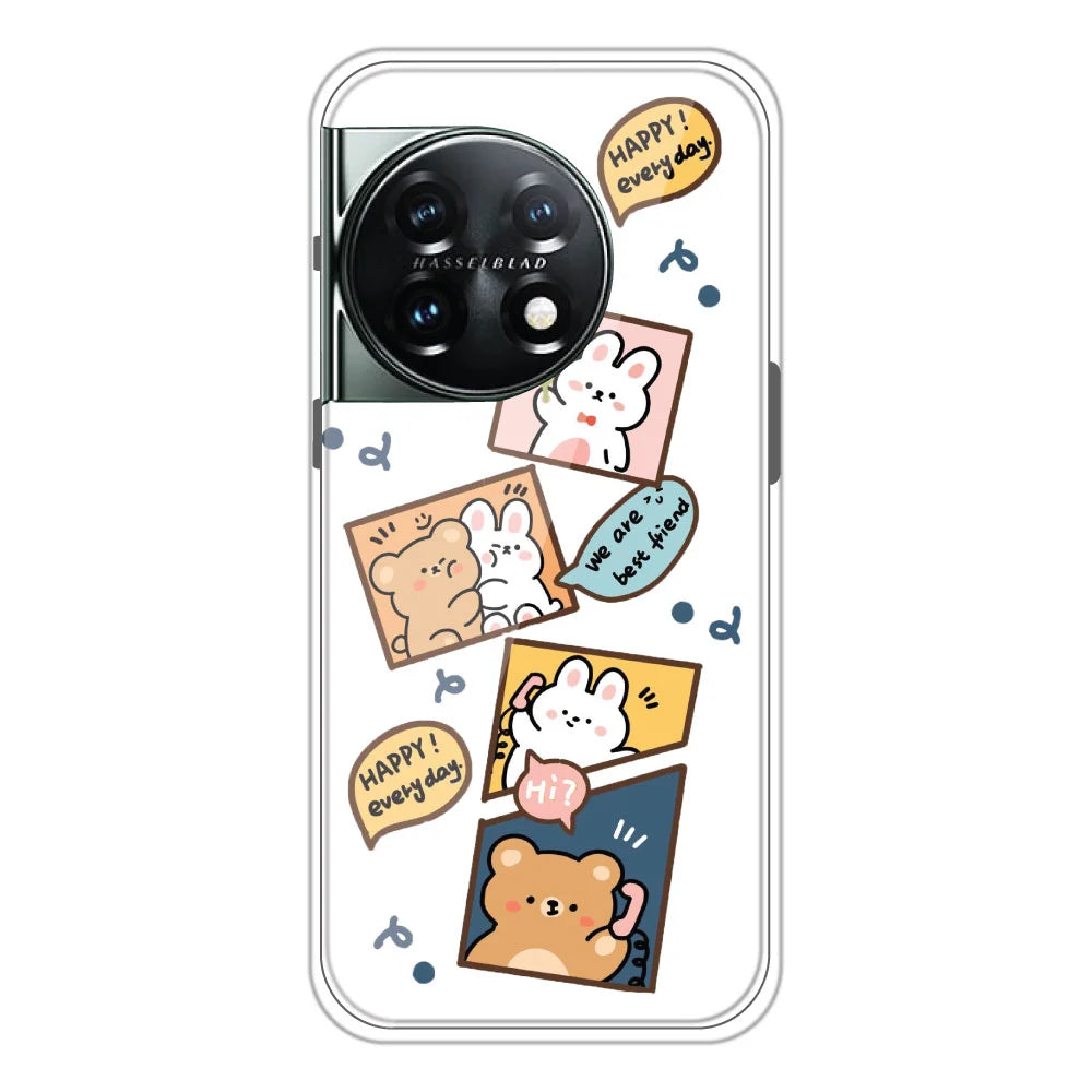 Happy Rabbit and Bear - Clear Printed Silicone Case For OnePlus 11
