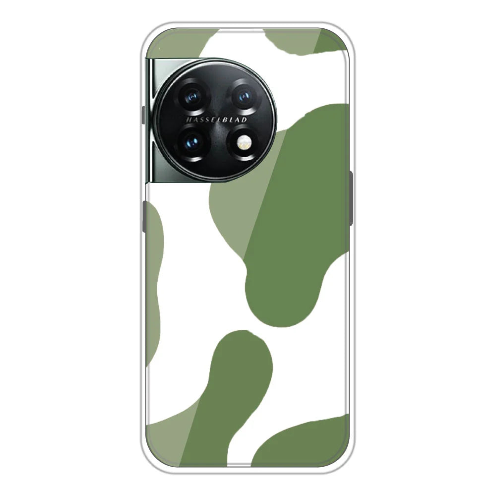 Olive Green Cow Print - Clear Printed Silicone Case For OnePlus Models