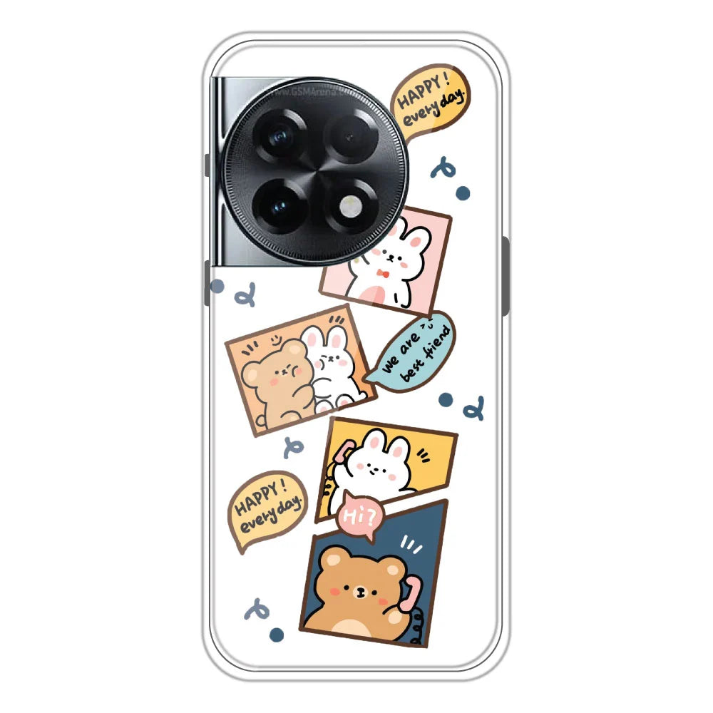 Happy Rabbit And Bear - Clear Printed Silicone Case For OnePlus 11r Models
